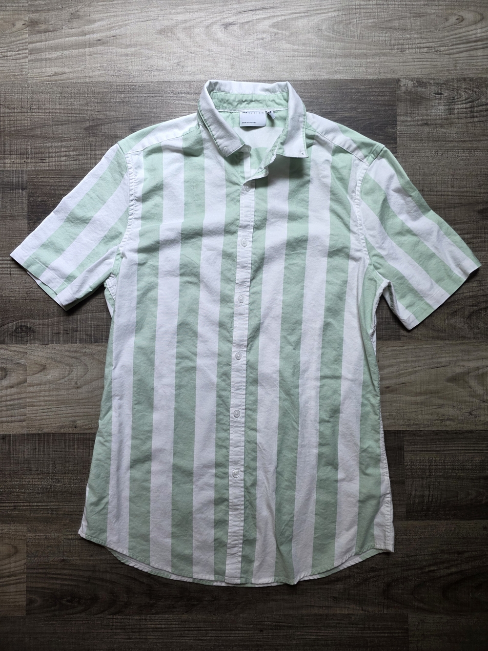 ASOS Men's Green And White Stripe Short Sleeve Button Down